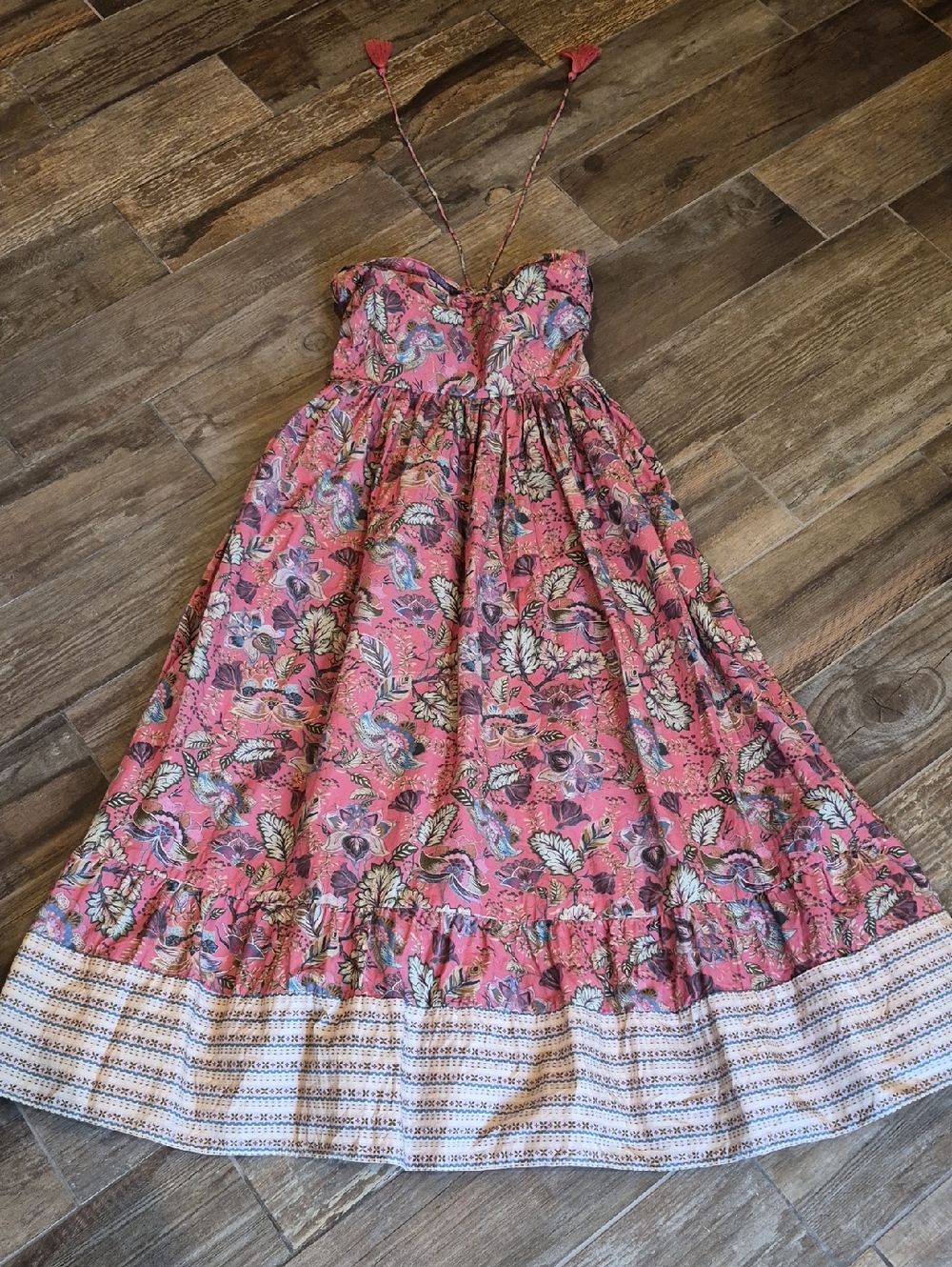 Anthropologie Let Me Be Boho Floral Belted Halter Cotton Maxi Dress, XXS - Picture 5 of 16